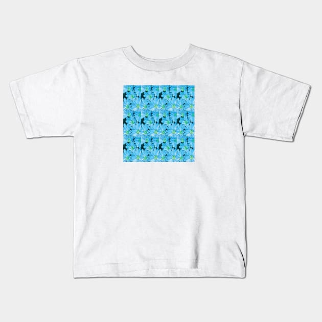 Blue floral wall art Kids T-Shirt by Designs and Dreams